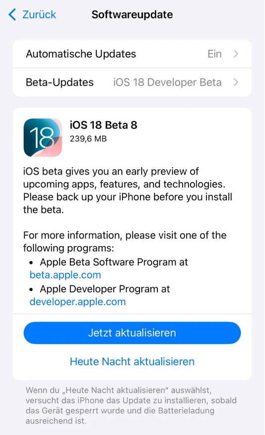 铁岭苹果手机维修分享苹果 iOS / iPadOS 18 开发者预览版 Beta 8 发布 